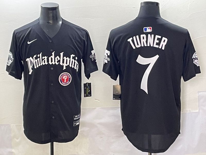 Men 2025 Philadelphia Phillies #7 Turner Black Five generations Joint Name Nike MLB Jersey style 7